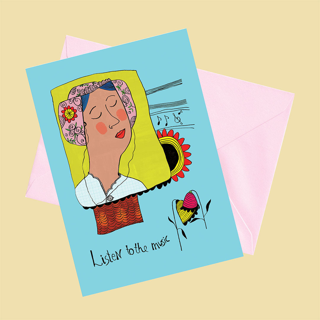 Listen to the music, Happy Colorful Greeting Card