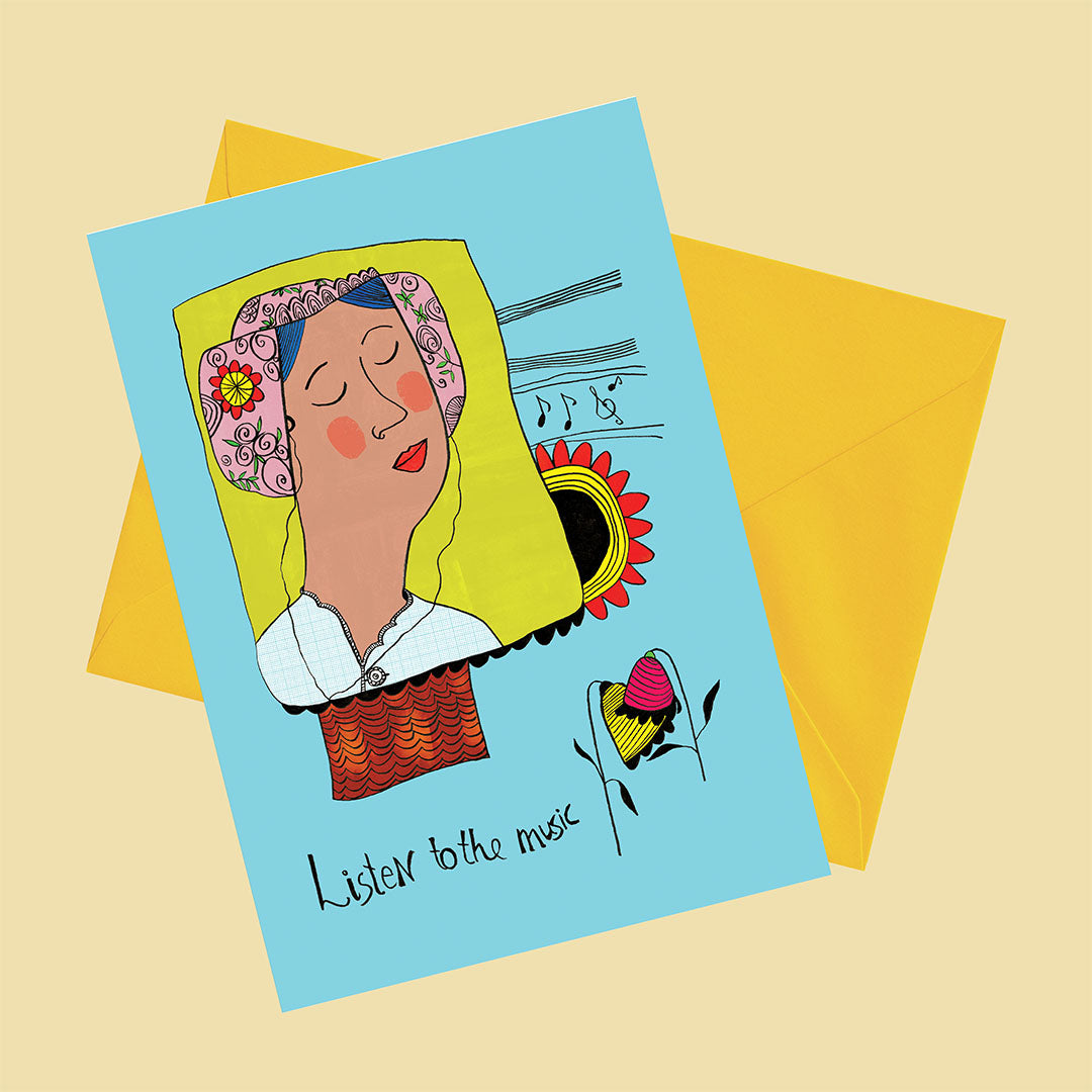 Listen to the music, Happy Colorful Greeting Card