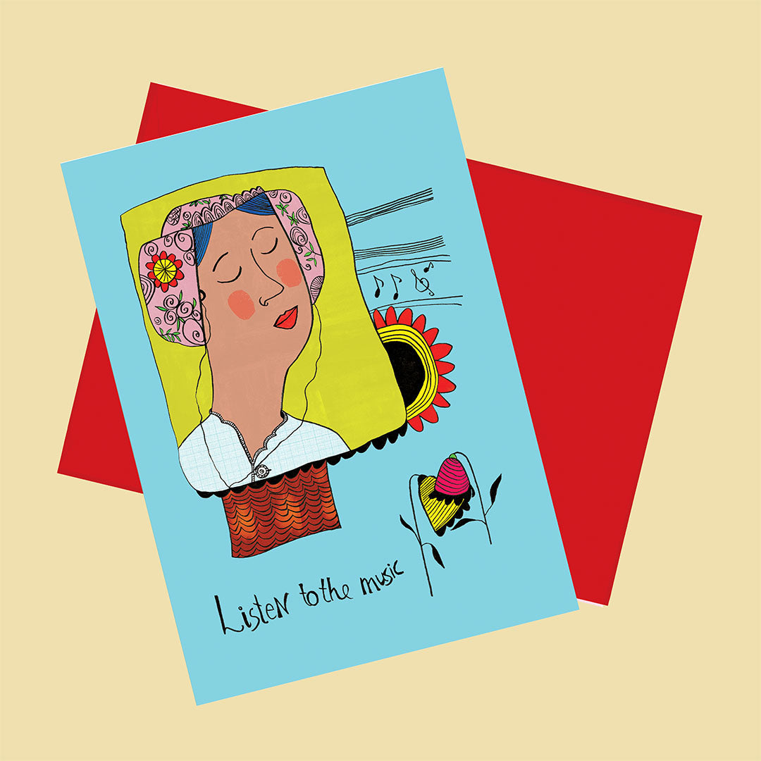 Listen to the music, Happy Colorful Greeting Card