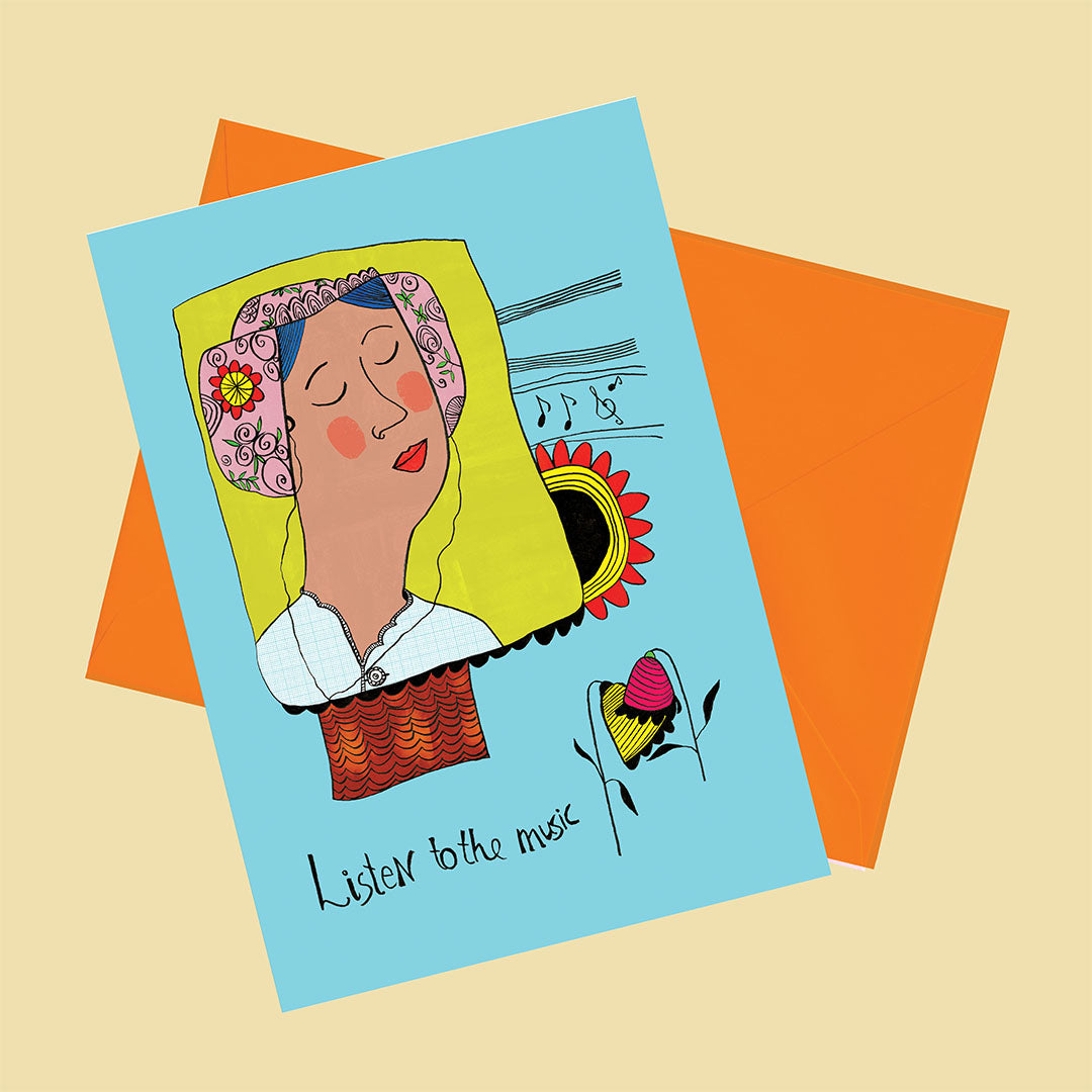 Listen to the music, Happy Colorful Greeting Card