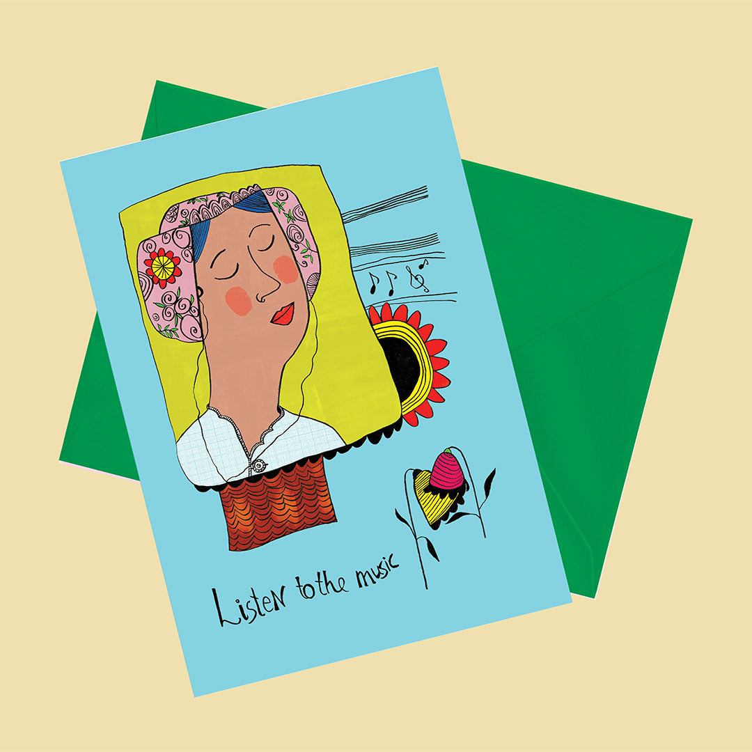 Listen to the music, Happy Colorful Greeting Card