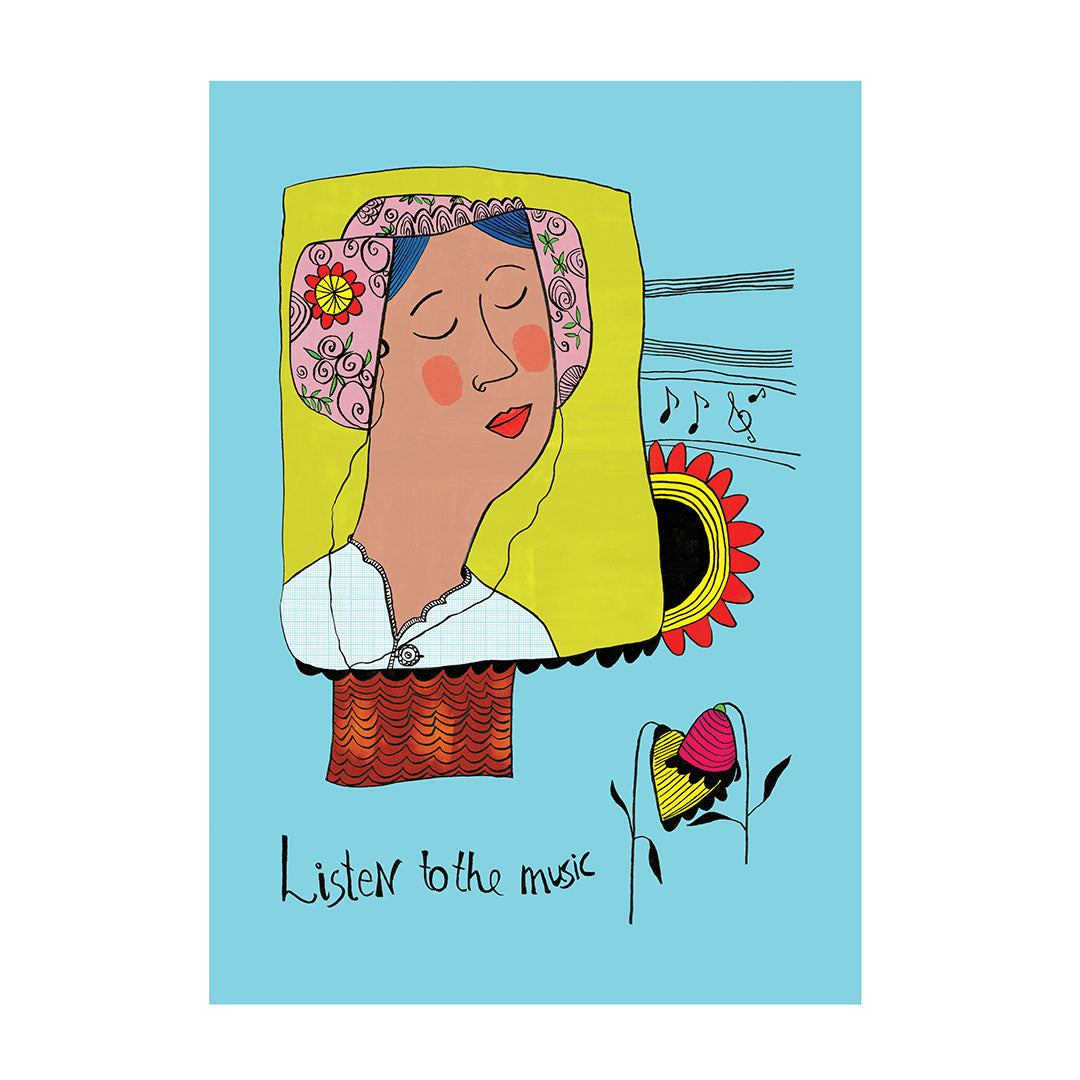 Listen to the music, Happy Colorful Greeting Card